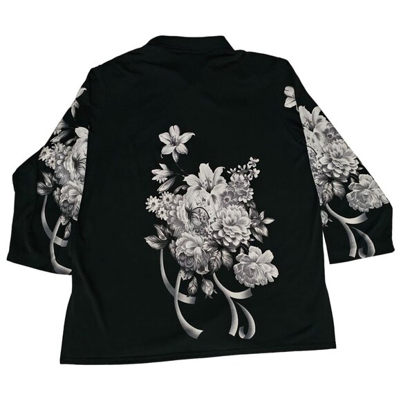 ModeLia Women's Floral Print Kimono W/ Inner Sleeveless Blouse Black Size Medium - Picture 3 of 16